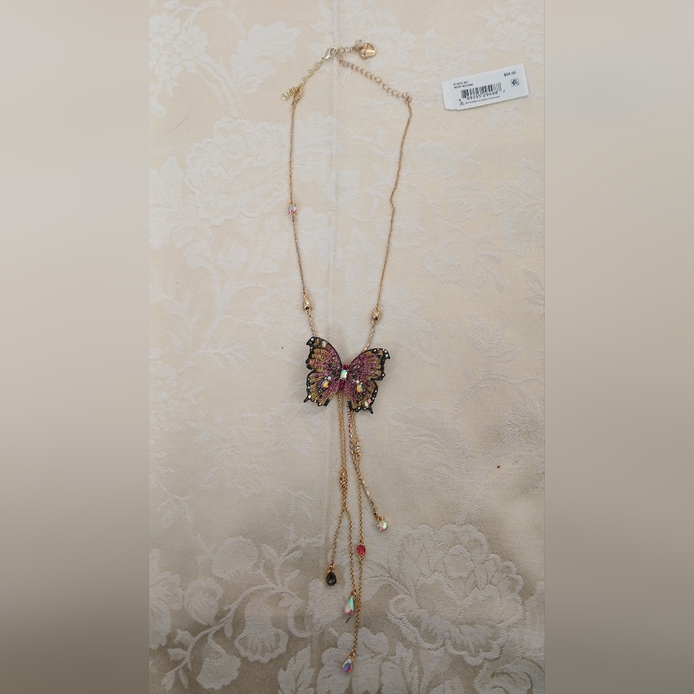 Betsey Johnson Butterfly emblem necklace with adjustable gold chains